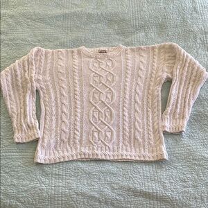 Vintage Sears White Crew Neck Sweater with Cozy Cable Knit
